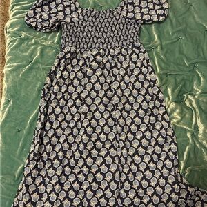 J. Crew Blue and White Puff Sleeve Sundress